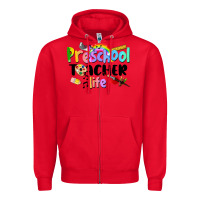 Red Preschool Teacher Life Zipper Hoodie - LillyAllenDesigns