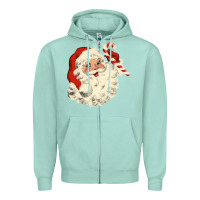 Seafoam santa vintage face Zipper Hoodie - minhPixels