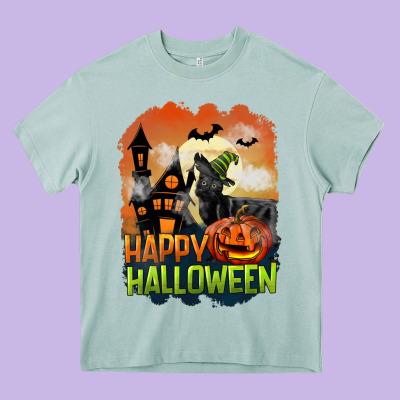 Happy Halloween With Black Cat Heavy Core Tee Designed By Lillyallendesigns