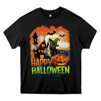 Black Happy Halloween With Black Cat Heavy Core Tee - LillyAllenDesigns