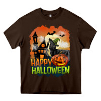 Chocolate Brown Happy Halloween With Black Cat Heavy Core Tee - LillyAllenDesigns