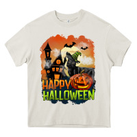 Cream Happy Halloween With Black Cat Heavy Core Tee - LillyAllenDesigns