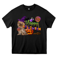 Black Happy Halloween With Yorkshire Terrier Dog Heavy Core Tee - LillyAllenDesigns