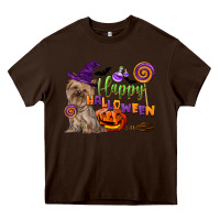 Chocolate Brown Happy Halloween With Yorkshire Terrier Dog Heavy Core Tee - LillyAllenDesigns