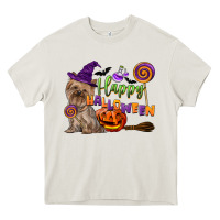 Cream Happy Halloween With Yorkshire Terrier Dog Heavy Core Tee - LillyAllenDesigns
