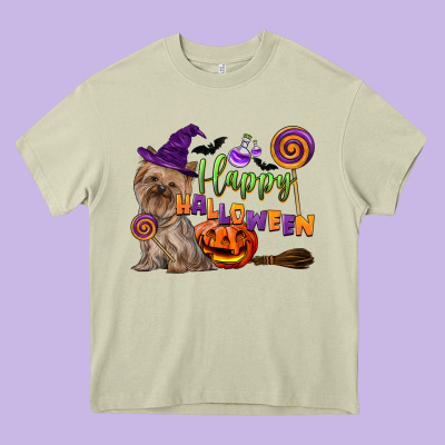 Happy Halloween With Yorkshire Terrier Dog Heavy Core Tee Designed By Lillyallendesigns
