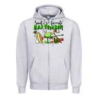 Heather Grey Santa's Favorite Bartender Zipper Hoodie - LillyAllenDesigns