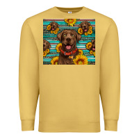 Antique Gold Chocolate Labrador with sunflowers western Premium Sweatshirt - Artiststas