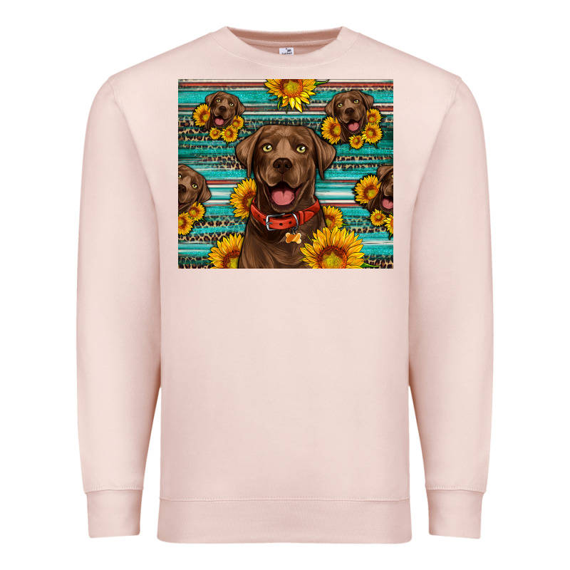 Chocolate Labrador With Sunflowers Western Premium Sweatshirt by Artiststas | Teevron