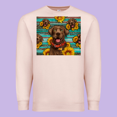 Chocolate Labrador With Sunflowers Western Premium Sweatshirt Designed By Artiststas