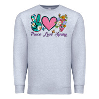 Heather Grey peace love springwith flowers and butterfly Premium Sweatshirt - Artiststas