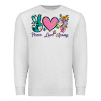 Oatmeal Heather peace love springwith flowers and butterfly Premium Sweatshirt - Artiststas
