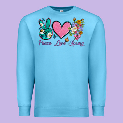 Peace Love Springwith Flowers And Butterfly Premium Sweatshirt Designed By Artiststas