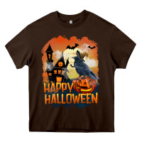 Chocolate Brown Happy Halloween With Crow Heavy Core Tee - LillyAllenDesigns