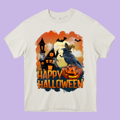 Happy Halloween With Crow Heavy Core Tee Designed By Lillyallendesigns