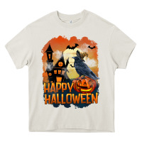 Cream Happy Halloween With Crow Heavy Core Tee - LillyAllenDesigns