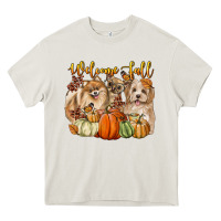 Cream welcome fall with dogs Heavy Core Tee - LillyAllenDesigns