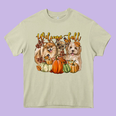 Welcome Fall With Dogs Heavy Core Tee Designed By Lillyallendesigns