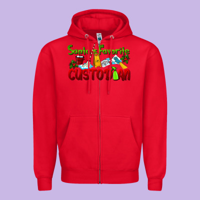 Santa's Favorite Custodian Zipper Hoodie Designed By Lillyallendesigns