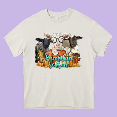 Pumpkin Season With Baby Sheeps And Goat Heavy Core Tee Designed By Lillyallendesigns