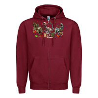 Burgundy Three Christmas Dinosaurs Zipper Hoodie - LillyAllenDesigns