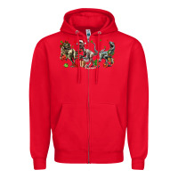 Red Three Christmas Dinosaurs Zipper Hoodie - LillyAllenDesigns