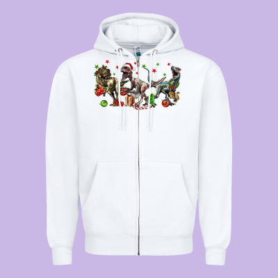 Three Christmas Dinosaurs Zipper Hoodie Designed By Lillyallendesigns