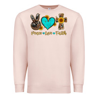 Pale Pink peace love faith with cros and sunflower Premium Sweatshirt - Artiststas