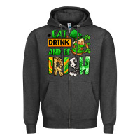 Charcoal Heather Eat drink and be Irish St. Patrick's Zipper Hoodie - LillyAllenDesigns