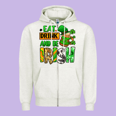 Eat Drink And Be Irish St. Patrick's Zipper Hoodie Designed By Lillyallendesigns