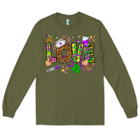 Army Green Mardi Gras love Nurse Long Sleeve Tee - HowdyJamesFarm