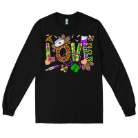 Black Mardi Gras love Nurse Long Sleeve Tee - HowdyJamesFarm