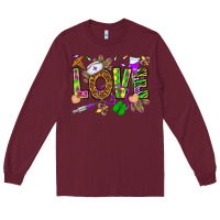 Burgundy Mardi Gras love Nurse Long Sleeve Tee - HowdyJamesFarm