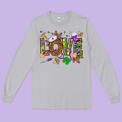Mardi Gras Love Nurse Long Sleeve Tee Designed By Howdyjamesfarm