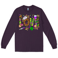 Plum Mardi Gras love Nurse Long Sleeve Tee - HowdyJamesFarm