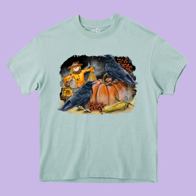 Fall Background With Crow Heavy Core Tee Designed By Lillyallendesigns