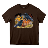 Chocolate Brown Fall Background With Crow Heavy Core Tee - LillyAllenDesigns