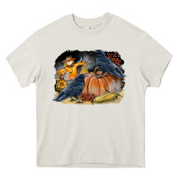 Cream Fall Background With Crow Heavy Core Tee - LillyAllenDesigns