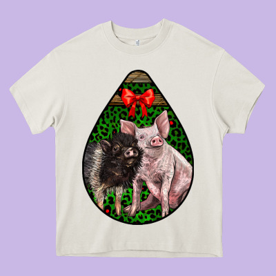 Christmas Pig Heavy Core Tee Designed By Lillyallendesigns
