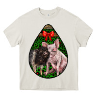 Cream christmas pig Heavy Core Tee - LillyAllenDesigns