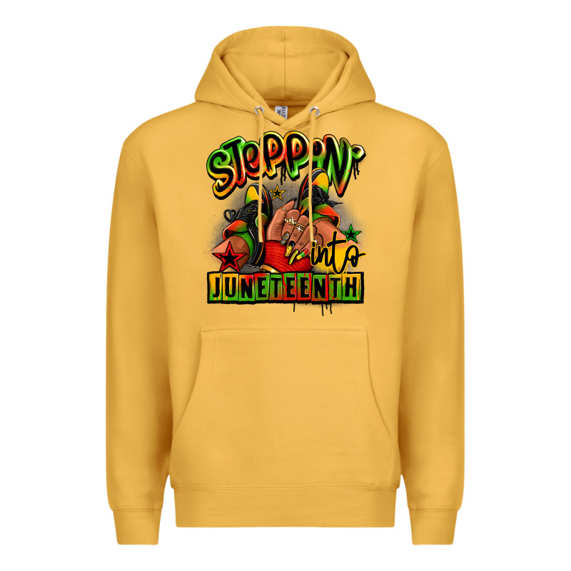Steppin' Into Juneteenth Black Girl Sneakers Premium Hoodie by RanaPortraitStore | Teevron