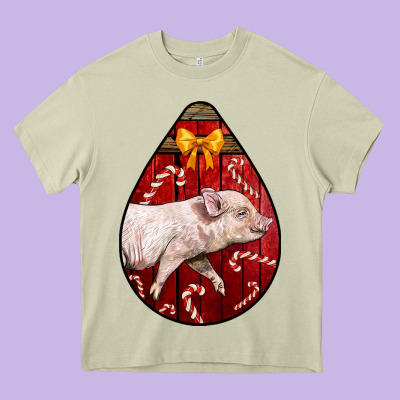 Christmas Pig Heavy Core Tee Designed By Lillyallendesigns