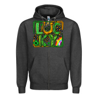Charcoal Heather lucky horseshoe st patricks day leopard frame Zipper Hoodie - LillyAllenDesigns