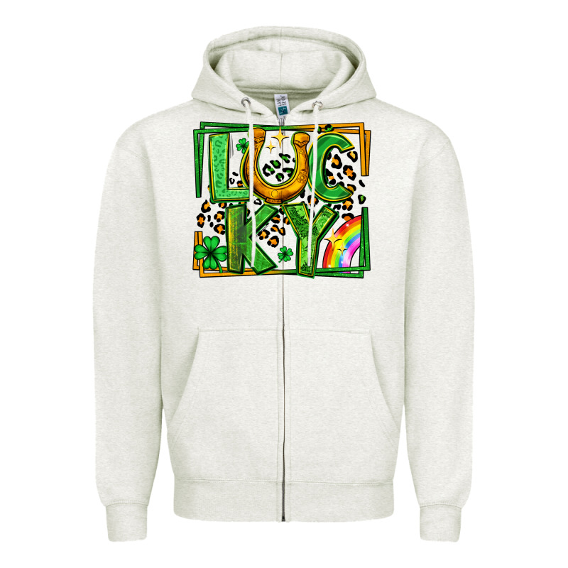 Lucky Horseshoe St Patricks Day Leopard Frame Zipper Hoodie by LillyAllenDesigns | Teevron
