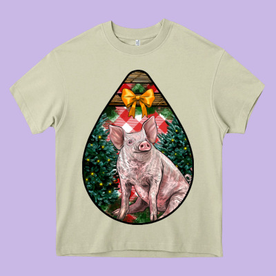 Christmas Pig Heavy Core Tee Designed By Lillyallendesigns