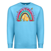 Ocean Blue easter flowers and butterfly with chicks rainbow Premium Sweatshirt - Artiststas