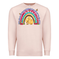 Pale Pink easter flowers and butterfly with chicks rainbow Premium Sweatshirt - Artiststas