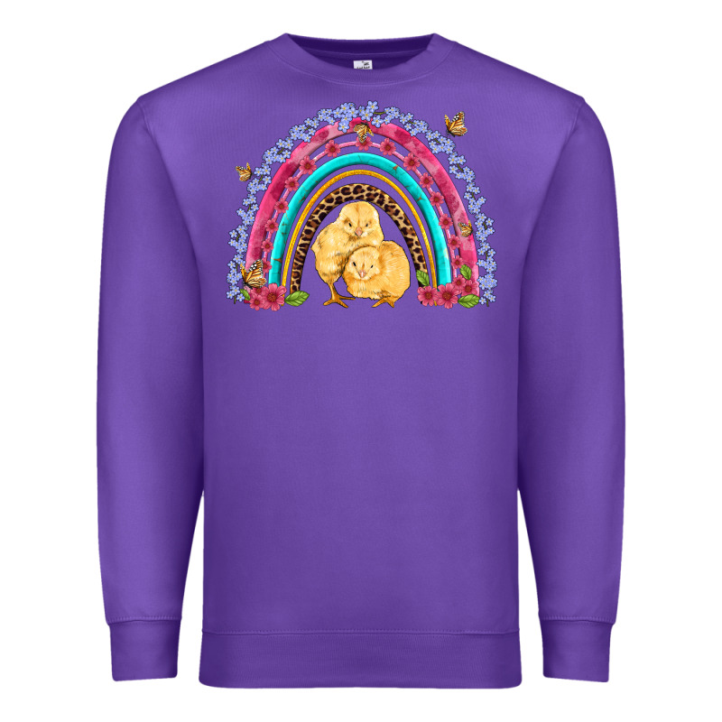 Easter Flowers And Butterfly With Chicks Rainbow Premium Sweatshirt by Artiststas | Teevron