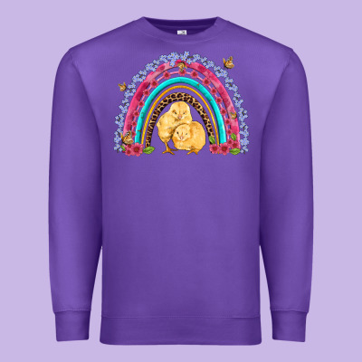 Easter Flowers And Butterfly With Chicks Rainbow Premium Sweatshirt Designed By Artiststas