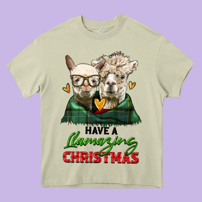 Have A Llamazing Christmas Alpaca Head Heavy Core Tee Designed By Lillyallendesigns